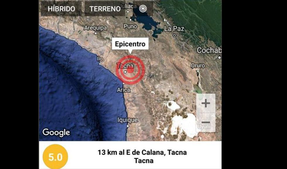 Sismo de magnitud de 5 remeció esta mañana Tacna. (IGP)
