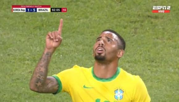 Gol de Gabriel Jesus para el 5-1 del Brasil vs. Corea del Sur en amistoso a Qatar 2022. (Foto: ESPN)