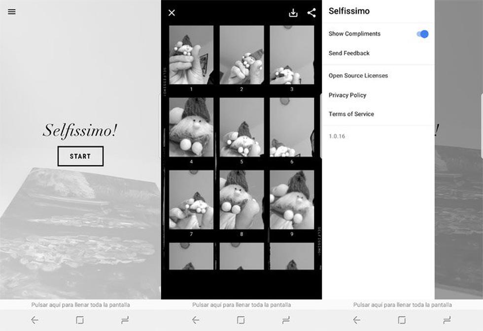 Selfissimo! (Android / iOS): Con la opción de tomar 'selfies' en blanco y negro, solo deberás tocar la pantalla y la app capturará una foto cada vez que dejas de moverte. Cuando hayas finalizado tocarás la pantalla, una vez más, para finalizar la sesión y guardar las imágenes individuales o la sesión completa.