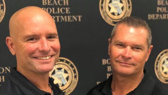 El oficial Eric Reynolds y el sargento Dave Stull no solo comparten el respeto por la ley, sino los mismos genes. (Foto: Facebook Boynton Beach Police Department)