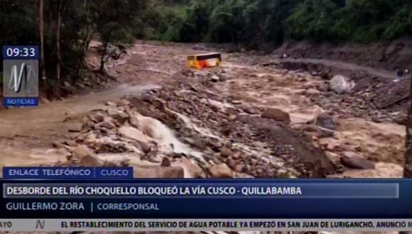 Vía Cusco-Quillabamba bloqueada tras intensas lluvias. (Captura: Canal N)