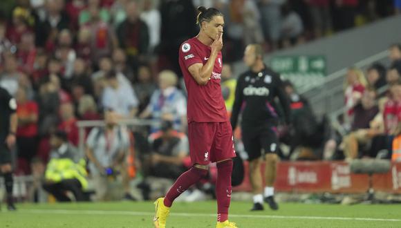 Darwin Núñez fue expulsado en el empate de Liverpool vs. Crystal Palace. (Foto: AP)