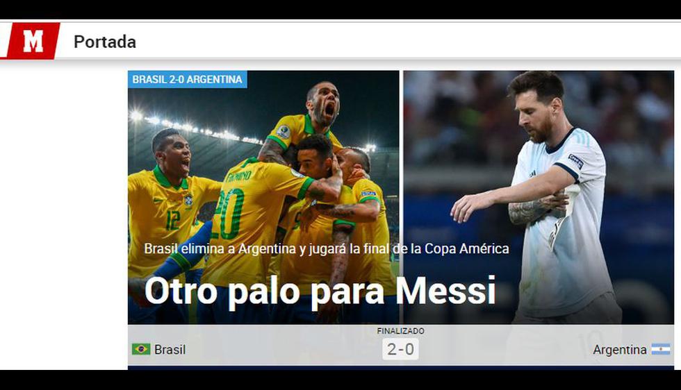 Así informó la prensa en el mundo tras la eliminación de Argentina y clasificación de Brasil a la final de la Copa América 2019.