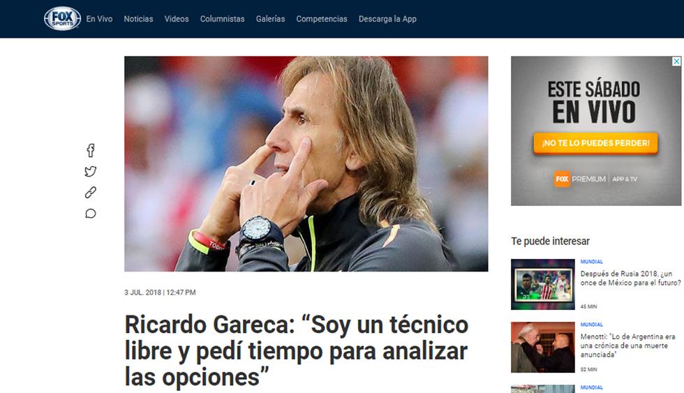 Prensa argentina destaca las declaraciones de Ricardo Gareca tras la conferencia de prensa. (Foto: captura/Fox Sports)