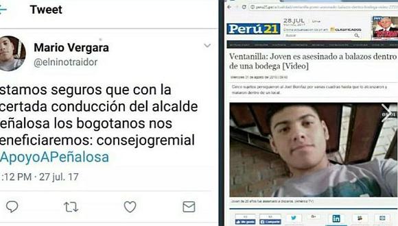 Utilizan foto de peruano fallecido para crear cuenta de Twitter que apoya a alcalde. (Captura Twitter)
