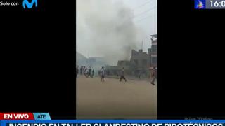 Ate: un hombre falleció durante incendio en un taller clandestino de pirotécnicos en Huaycán