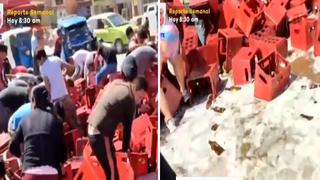 Botellas de cerveza caen de camión en Huánuco y vecinos se roban la sobras
