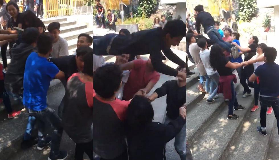 Muchachos formaron una cadena humana para lanzar por los aires a un compañero en México. El video alcanzó 10 millones de reproducciones en Facebook y se volvió viral en los muros. (Foto: captura de Facebook)