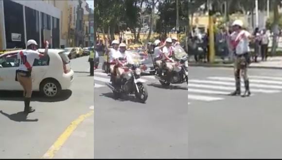 Al ritmo del 'Perú campeón', Policía alienta a la bicolor desde Ica.