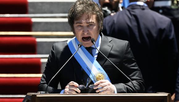 El primer discurso de Javier Milei como presidente de Argentina. (Foto:  Luis ROBAYO / AFP)