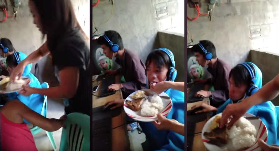 YouTube: Madre tiene que alimentar a su hijo en la boca mientras este juega videojuegos. (YouTube)