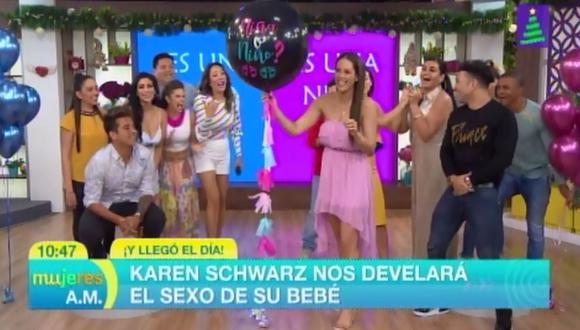 Karen Schwarz reveló el sexo de su bebé en vivo en “Mujeres Al Mando”. (Foto: Captura de video)