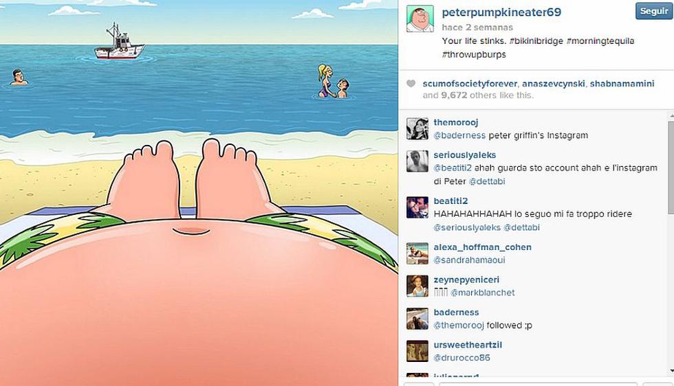 Peter Griffin, protagonista de la serie de animación Family Guy ya está en Instagram y no duda en compartir fotos de su día a día. (Instagram)