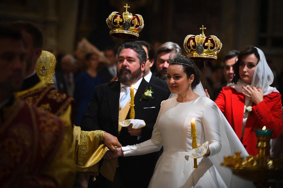 El gran duque Gueorgui Romanov, de 40 años, contrajo matrimonio con la italiana Rebecca Bettarini, de 39 años.  (Foto:  Olga MALTSEVA / AFP)