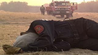 ¿Por qué se volvió viral esta foto de una bombera argentina durmiendo sobre el pasto?