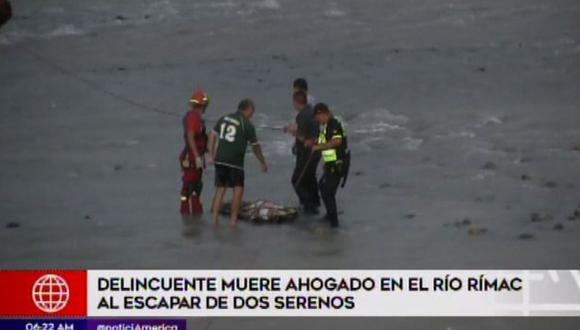 Presunto delincuente muere ahogado en el río Rímac al escapar de serenos (Captura: América Noticias)