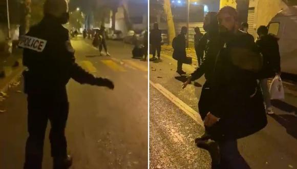 Migrantes obligados a deambular por las calles de un suburbio de París en la madrugada del jueves y seguidos por la policía. (Foto: Twitter @RemyBuisine).