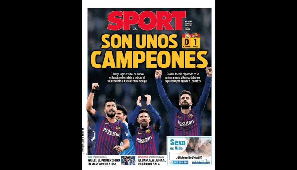 Real Madrid vs. Barcelona: las portadas de los diarios españoles que dejó la victoria azulgrana.&nbsp;(Sport)