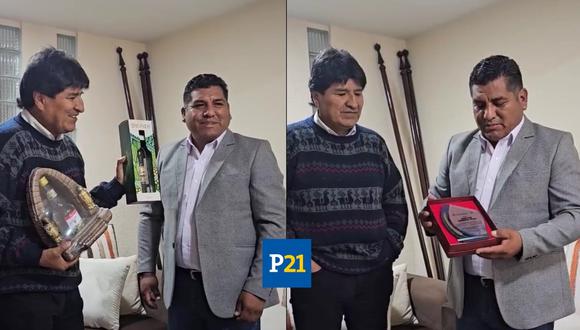 EN BOLIVIA. Cutipa entregó placa recordatoria al exmadatario boliviano y aseguró ser su admirador. (Foto: Captura de video)