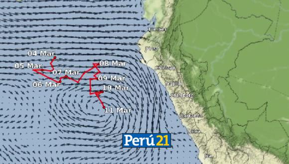 Mapa del posible recorrido del ciclón 'Yaku'. (Imagen: Twitter/@Senamhiperu)