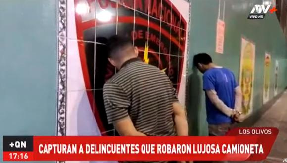 Jair Manuel Fernández Agüero (23) y Antonio Diego Reynoso Rojas (23) fueron detenidos por la Policías en Los Olivos. (ATV+)