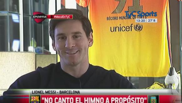 Lionel Messi reveló que no canta himno de Argentina &quot;a propósito&quot;. (Youtube/TyC Sports)