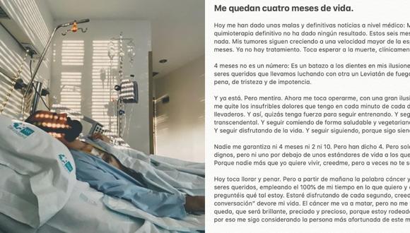 "El cáncer me va a matar, pero no me va a quitar ni un minuto del tiempo que me queda", dice el mensaje de Omar Álvarez, enfermo de cáncer al que le quedan meses de vida. (Foto: @omaralvarez1987 y @OmarAlvarez_ / Instagram y Twitter)