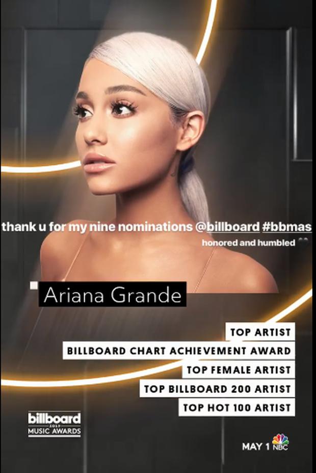 Ariana Grande tras ser nominada a 9 Billboard "Gracias por mis