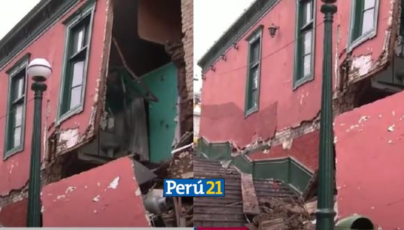 La conocida casona se derrumbó a causa de una falla en una tubería interna. Foto: TV Perú