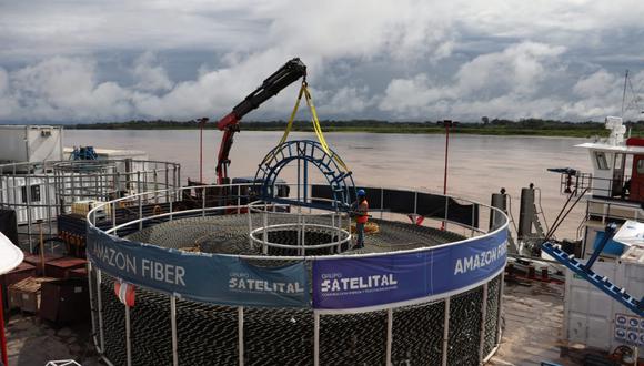 Este trabajo demandó una inversión de 84 millones de soles y forma parte del proyecto “Amazon Fiber” que conecta las ciudades de Iquitos y Yurimaguas. (Foto Satelital)