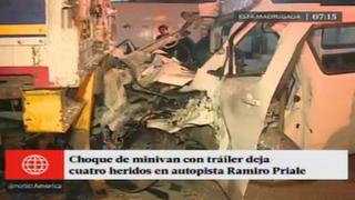 Accidente vehicular en autopista Ramiro Prialé deja cuatro heridos [VIDEO]