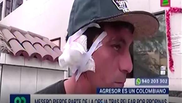 Mesero Martín Sangama Vargas pierde parte de la oreja tras pelear por propinas con su compañero de trabajo. (Captura: Latina)