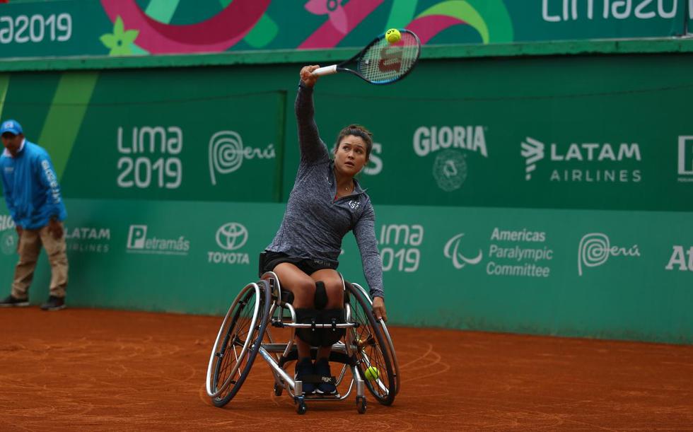 Estadounidense Dana Mathewson clasificó a la semifinal del tenis femenino en silla de ruedas de Lima 2019. (Fotos: Fernando Sangama/GEC)