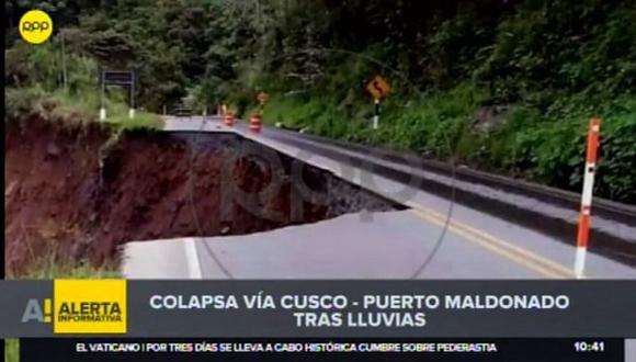 Colapsa vía Cusco - Puerto Maldonado tras desborde de río Araza por lluvias (Captura: RPP Noticias)