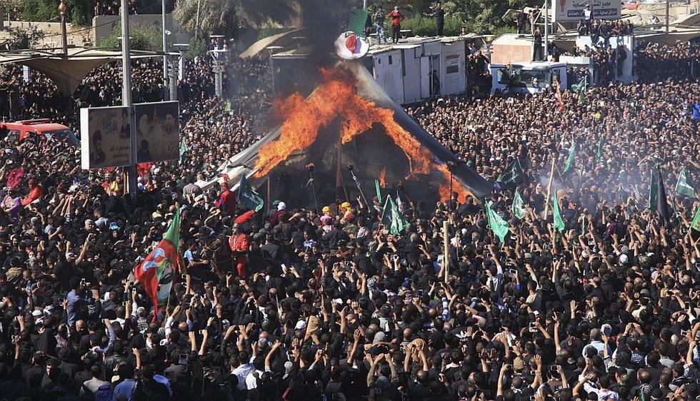 Kerbala, los peregrinos quemaron una tienda para conmemorar la Ashura. (Reuters)