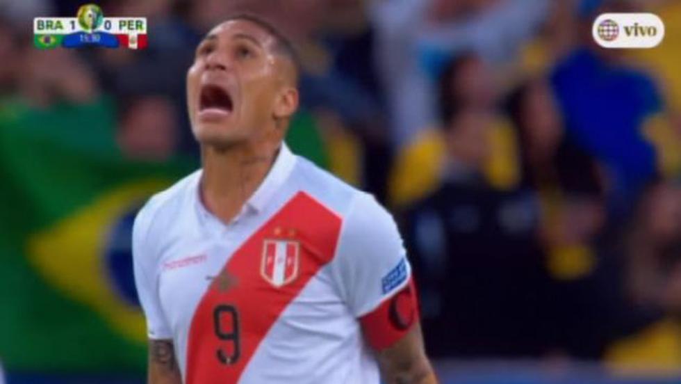 Perú vs. Brasil: Paolo Guerrero y su grito de impotencia frente al primer gol de Brasil. (América TV)