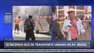 Se reporta incendio de bus en la cuadra 14 de la avenida Brasil [VIDEO]