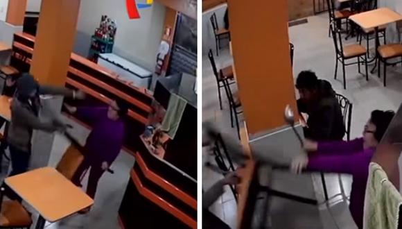 La dueña de un restaurante se armó de valor y con un cucharón de cocina se enfrentó contra tres delincuentes en Villa María del Triunfo. (Video: Panamerica Televisión)