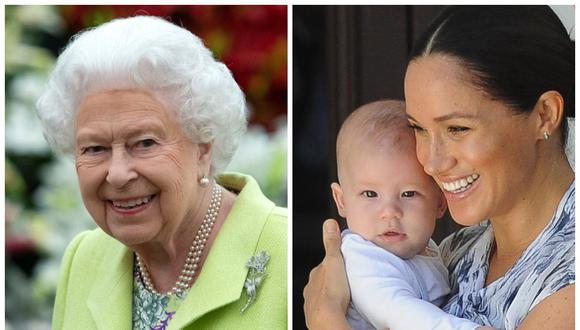 Isabel II del Reino Unido y su bisnieto Archie, hijo de Meghan de Sussex. (Fotos: AFP)