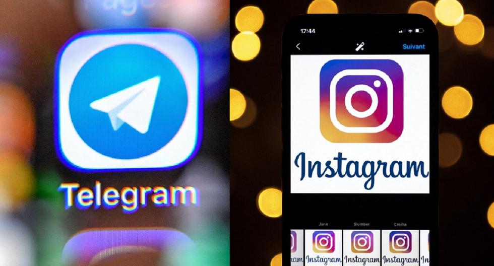 En la foto se aprecia una composición de imágenes de los logos de las aplicaciones de Telegram e Instagram. ( AFP / Yuri KADOBNOV / LIONEL BONAVENTURE)