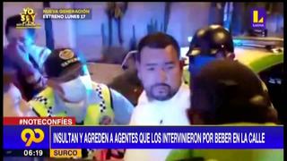 Surco: sujetos insultan y golpean a serenos al ser intervenidos por beber en la calle