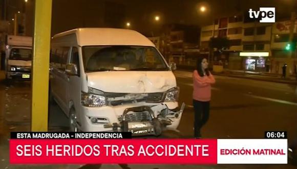 Seis heridos dejó accidente en el cruce de las avenidas Tomás Valle y Túpac Amaru. (Captura: TV Perú Noticias)