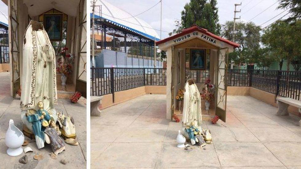 Vecinos denunciaron actuar de Jhosep Helfer, quien derribó la escultura religiosa donada en el año 2012. (El Paisano Noticias - Piura)