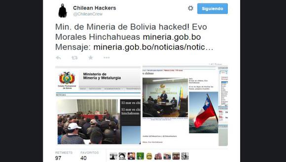 El sitio web del ministerio boliviano fue atacado por un grupo de piratas chilenos (Foto: Twitter)
