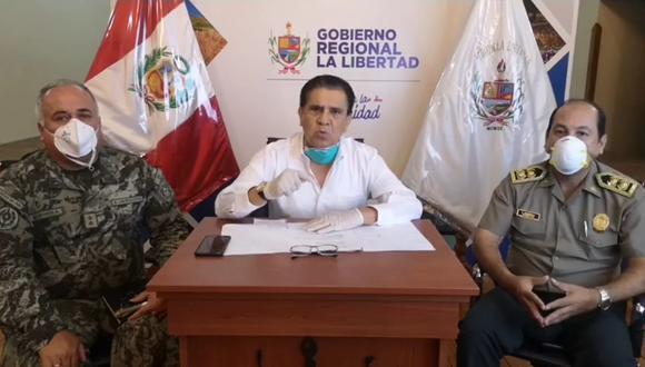 El gobernador de La Libertad, Manuel Llempén, se reunió con el jefe de la Macrorregión Policial y el general del Ejército.  (Foto: Gobierno Regional de La Libertad)