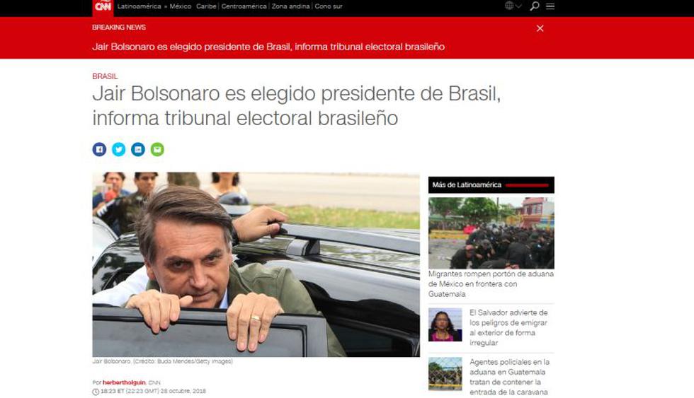 Así informaron los medios del mundo la victoria de Jair Bolsonaro en Brasil | Foto: CNN