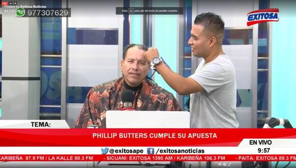 Phillip Butters cumplió su apuesta contra Nicolas Lúcar. (Captura de TV)