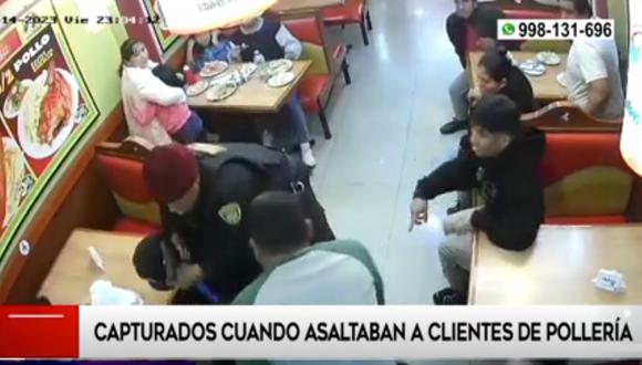 Policía frustra robo a clientes de pollería en San Juan de Lurigancho.
