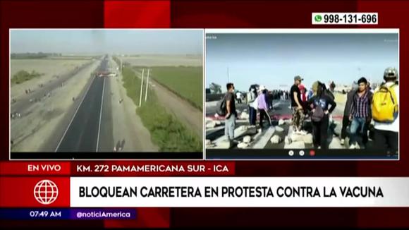 Ica: Vehículos varados en Panamericana Sur por manifestantes que rechazan vacunarse contra la COVID-19