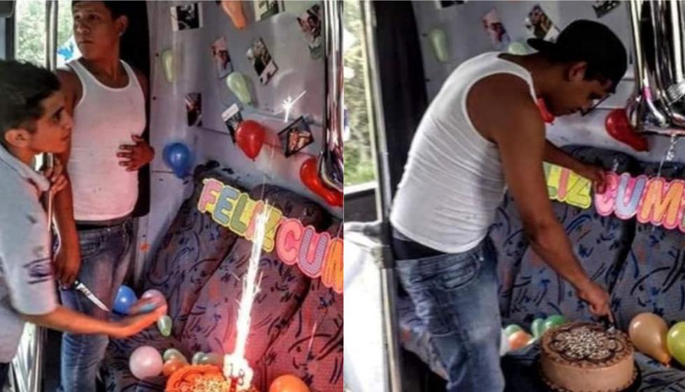 El joven fue sorprendido por su enamorada con una torta y globos por su cumpleaños. (Foto: captura Facebook)